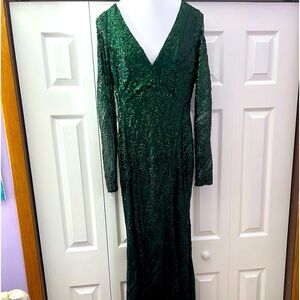 Green sequence, long formal dress
